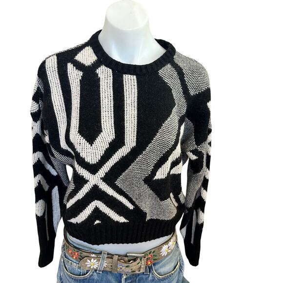 Ralph Lauren Black White Geometric Sweater XS Oversize Dolman Wool Cashmere $225 - Picture 6 of 10